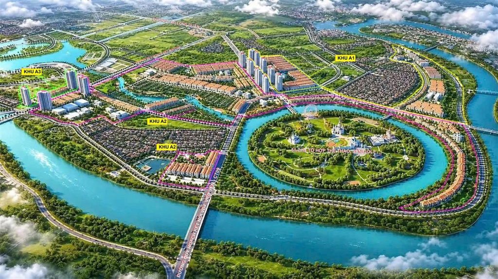 Phối cảnh mô phỏng toàn cảnh Vinhomes King Park bên sông Cầu, Bắc Ninh
